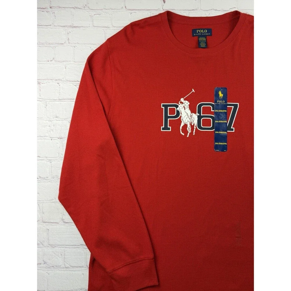 Polo Ralph Lauren Red Sleep Shirt P67 Pony Logo Waffle Knit Crew Mens 2XL NEW